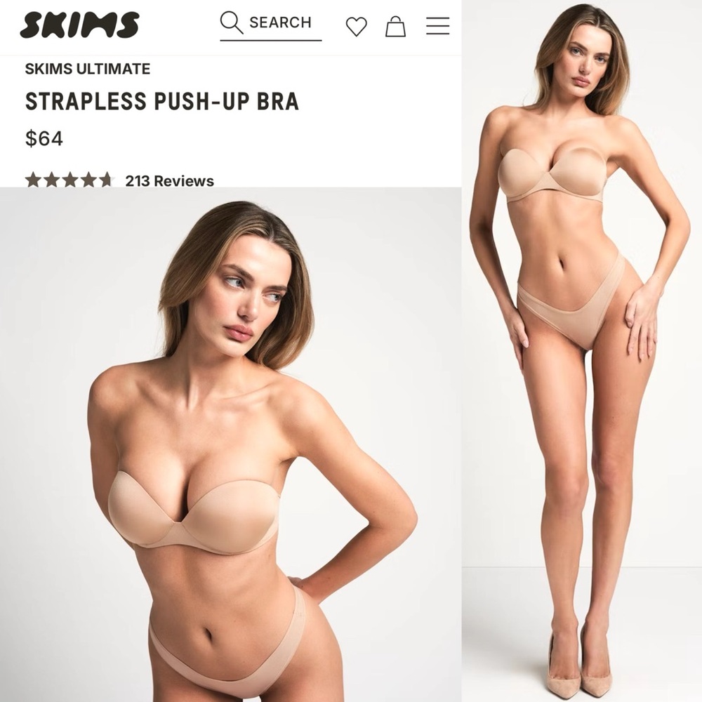 SKIMS ULTIMATE STRAPLESS PUSH-UP BRA Clay 32DD New with tags Giftable